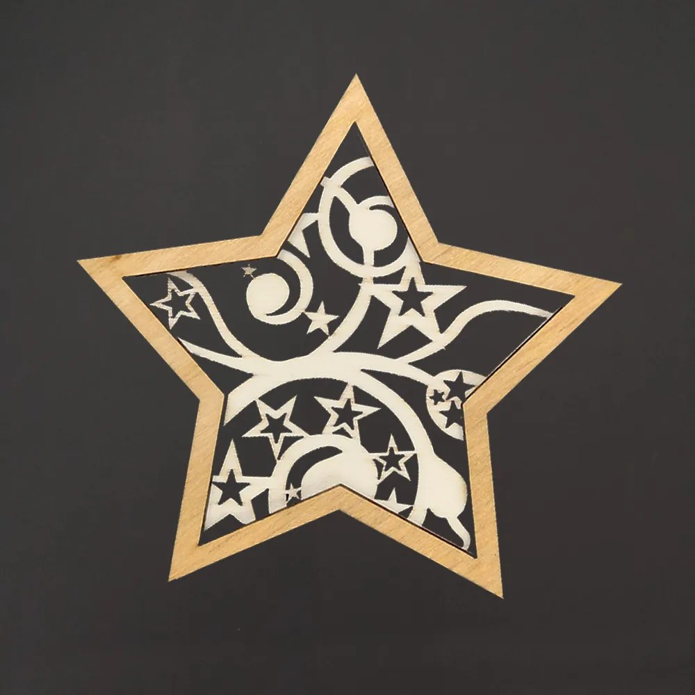 AMADEA Drevená ozdoba hviezda ornament dvojitá, 9 cm, český výrobok
