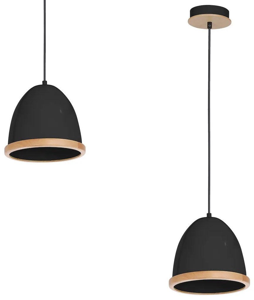 Závesné svietidlo Studio, 1x drevené/čierne kovové tienidlo, (fi 21cm), b/br
