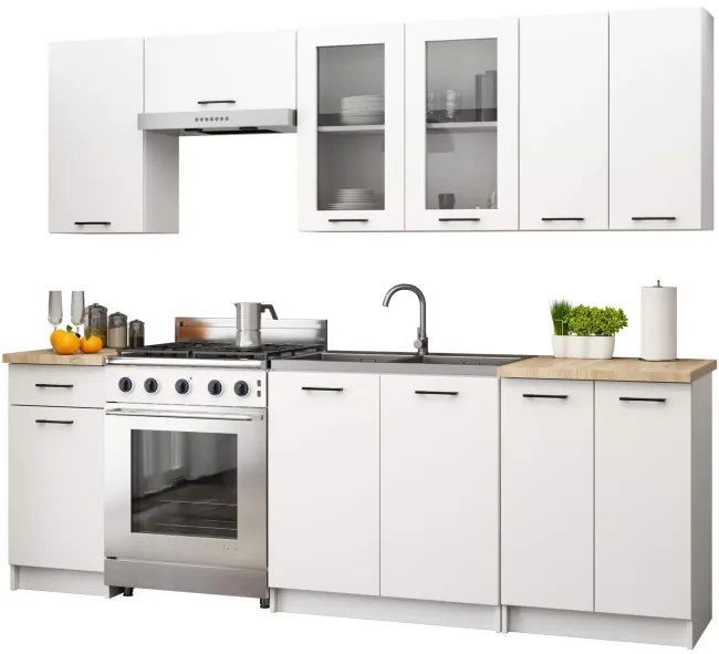 Kuchynská linka OLIVIA V720 2.4 m s vitrínou biela