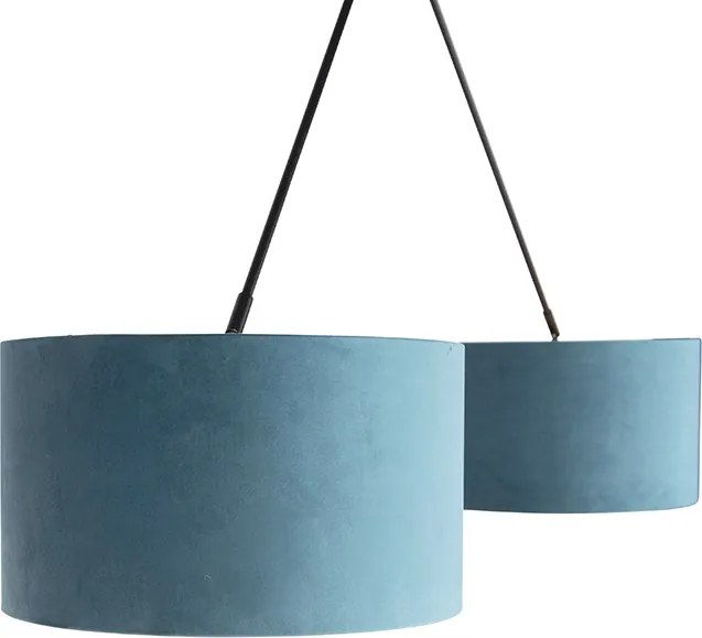 Závesné svietidlo čierne s modrými a zlatými zamatovými tienidlami 35 cm 2-svetlo - Blitz