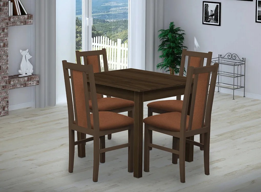 Nabytekmorava Jedálenský set Brooklyn pre 4 osoby, stôl 90x90 cm farba lamina: orech 729, čalúnenie vo farbe: SCALA škoricová 54