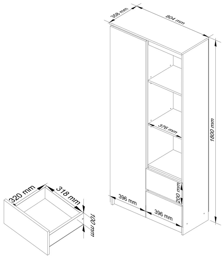 Skriňa Rexa 80 cm biela/červená