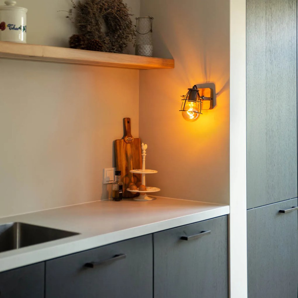 Priemyselný reflektor tmavosivý s dreveným nastaviteľným - Arthur