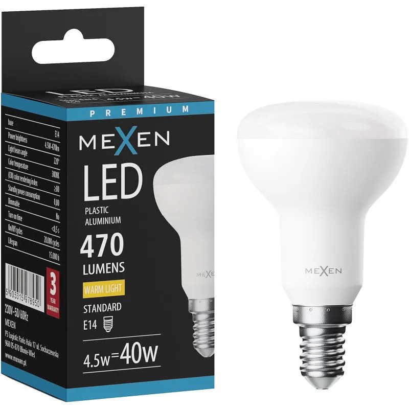 Mexen Nova, LED žiarovka E14, R50, 4,5W, Teplá - 3000K, 470 lm - L103-E14-0530-01