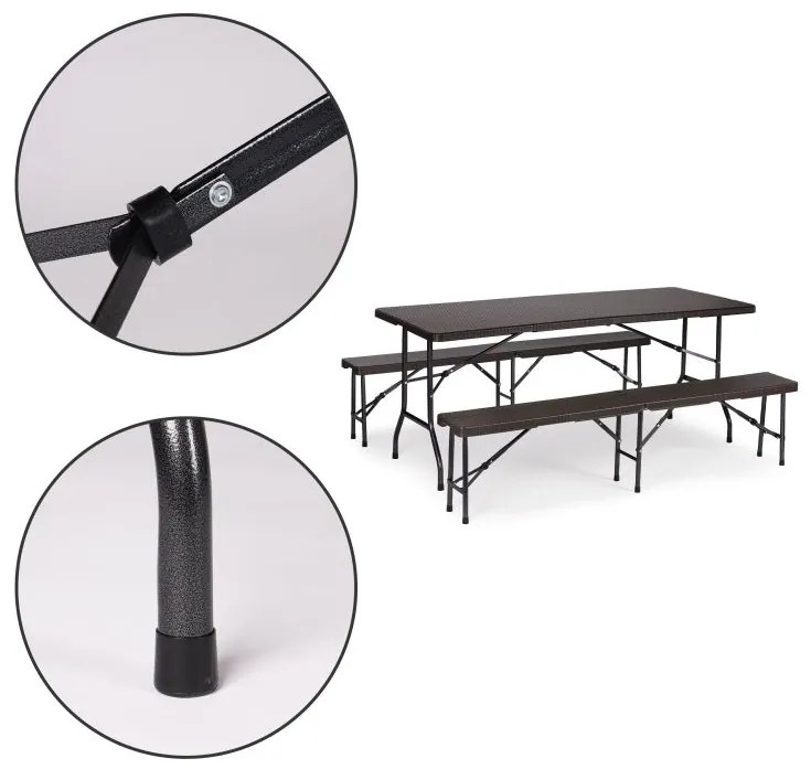 Cateringový stôl 180cm + 2 lavice - ratan