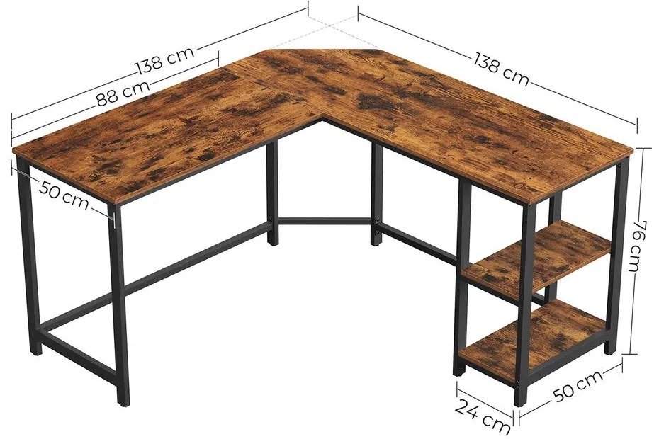 Rohový kancelársky stôl VASAGLE LWD72X