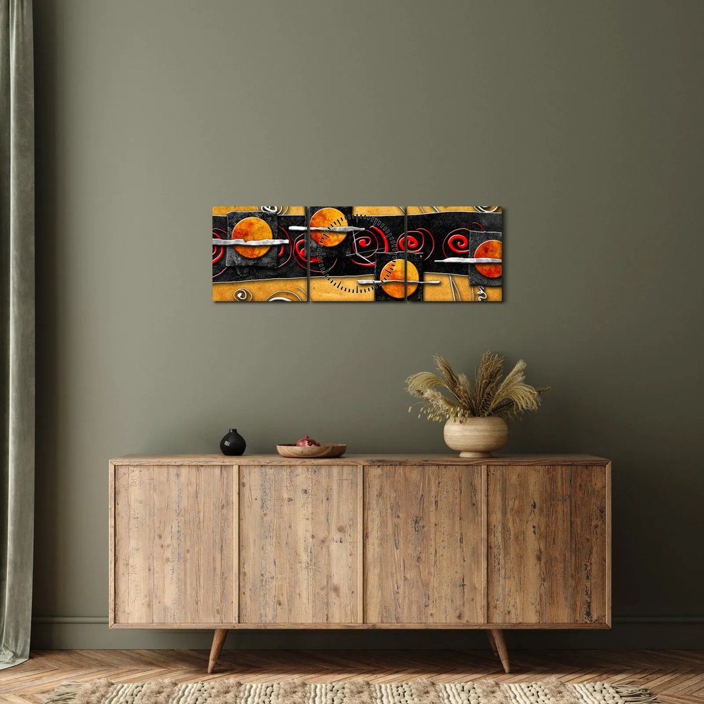 Obraz abstrakcie - Planéty (s hodinami) (90x30 cm)