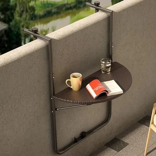 Závesný balkónový stolík – skladací, nastaviteľný a odolný voči počasiu čierna