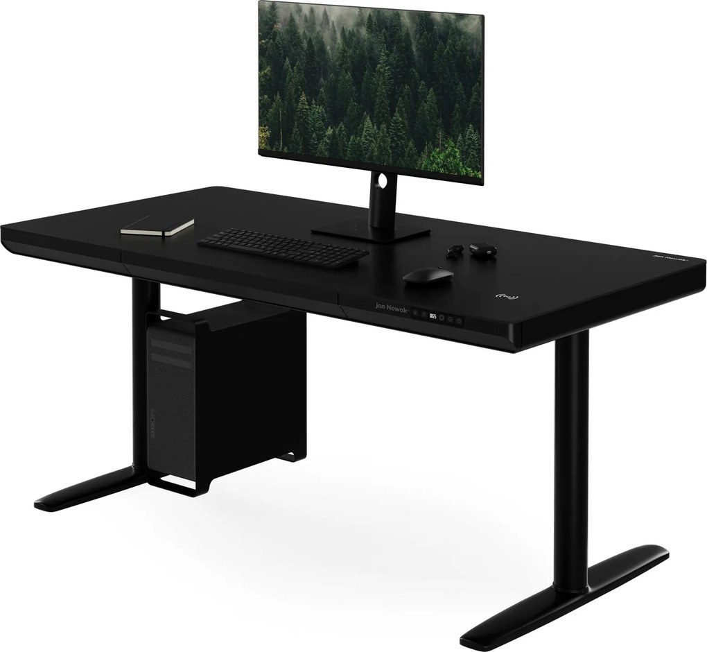 Elektrický písací stôl sit-stand so zásuvkou a bezdrôtovou nabíjačkou Qi čierny, 1400 mm: ELLIS