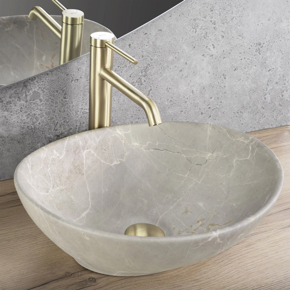 Keramické umývadlo na dosku REA SOFIA BEIGE 41x34,5 cm, mramor