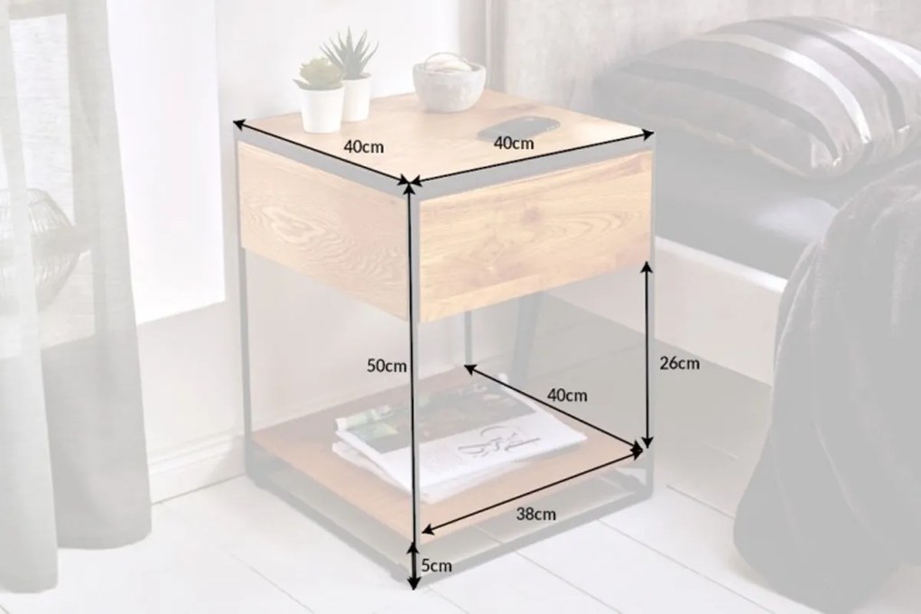Dizajnový nočný stolík Shayla 40 cm divý dub - Otvorené balenie
