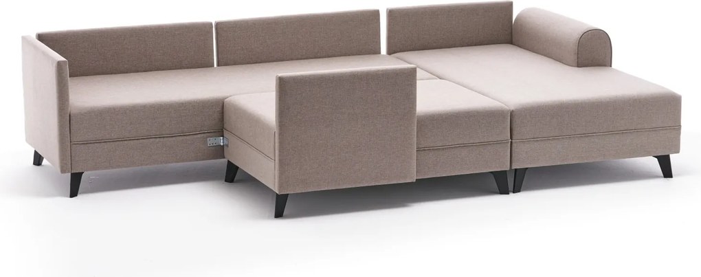 Rohová rozkládací sedací souprava Belen 300 cm krémová