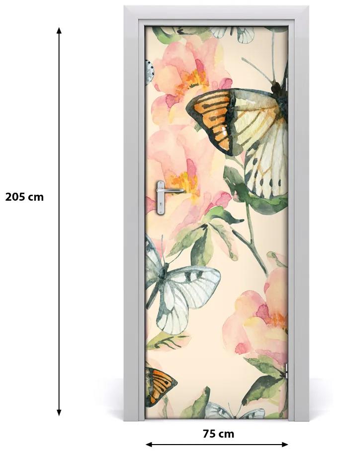 Samolepiace fototapety na dvere ruže i Motýle 75x205 cm