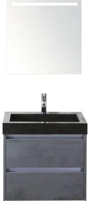Kúpeľňový nábytkový set Dante 60 cm s umývadlom z prírodného kameňa a zrkadlom s LED osvetlením betón antracitovo sivá