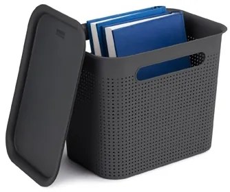 Úložný box s rúčkami BRISEN 16l, 36x26,2x21cm, čierny S vekom / Bez veka: Bez veka