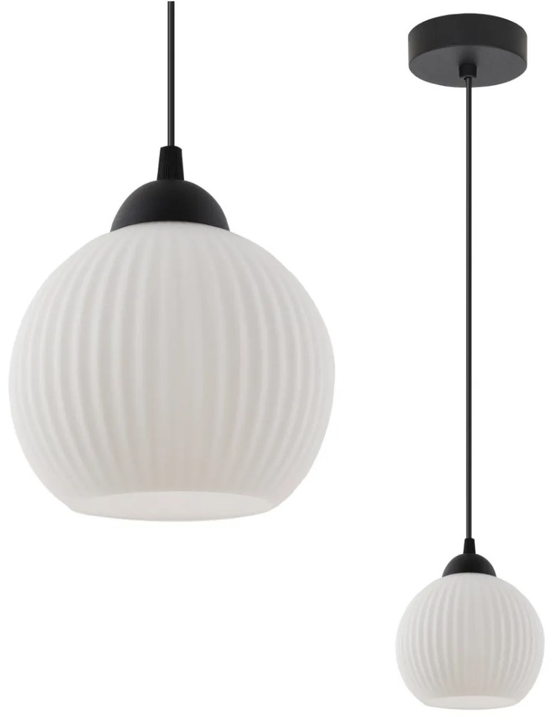 Závesné svietidlo Riffle Round, 1x biele sklenené tienidlo, b