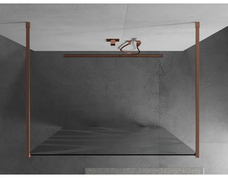 Mexen Kioto, sprchová zástena Walk-In 140 x 200 cm, 8mm číre sklo biely vzor, medený matný profil, 800-140-002-65-97