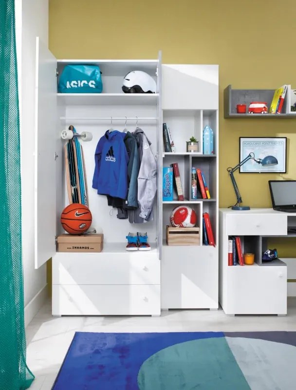 Šatník Sigma 3, biela mat / betón