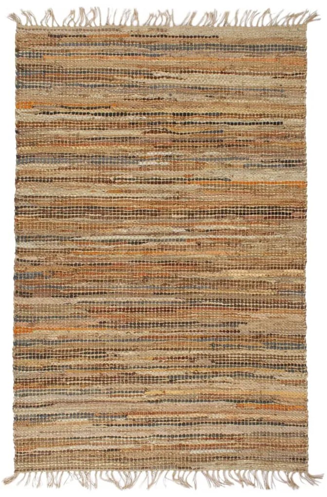 vidaXL Ručne tkaný chindi koberec žltohnedý 160x230 cm kožený a jutový