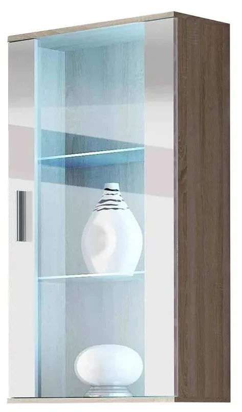 Vitrína Boho B2, Osvetlenie: osvetlenie LED RGB - farebné, Farby: dub lefkas / dub lefkas + čierna