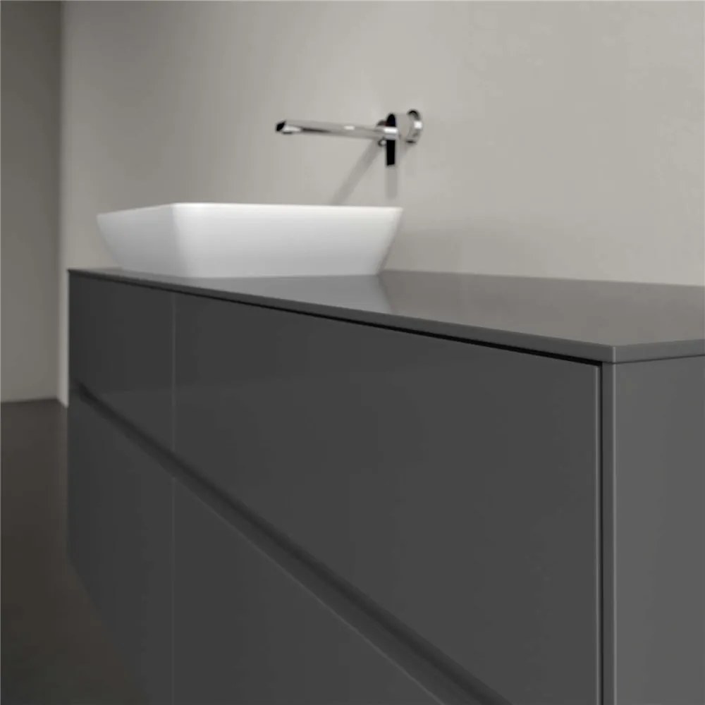 VILLEROY &amp; BOCH Collaro závesná skrinka pod umývadlo na dosku (umývadlo vľavo), 4 zásuvky, s LED osvetlením, 1400 x 500 x 548 mm, Glossy Grey, C117B0FP