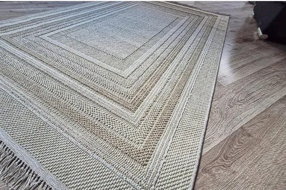 Béžový koberec Boho 872-B s geometrickým vzorom obdĺžnikov Rozmer: 140x190 cm