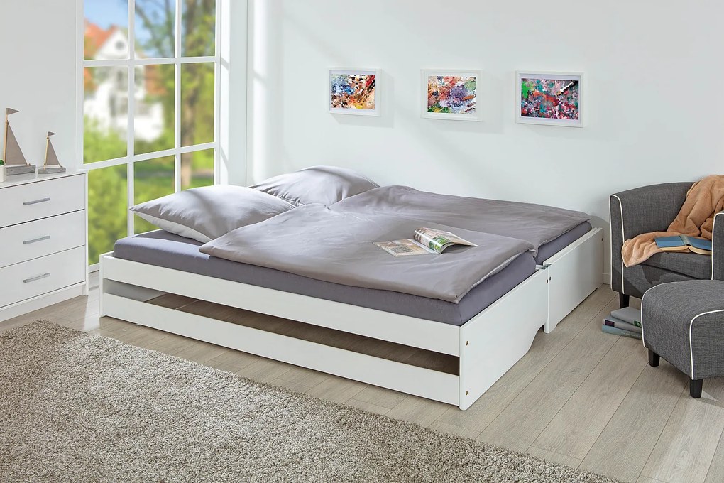 Rozkladacia posteľ z masívu 90x200cm Tulip - biela