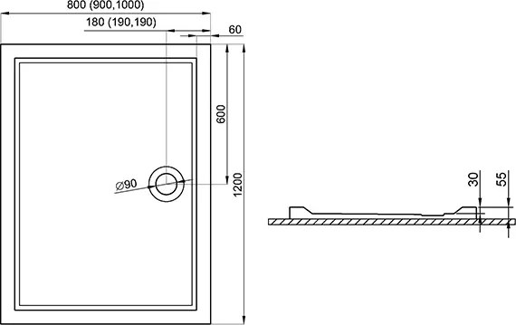 Polimat Obdĺžniková akrylátová sprchová vanička Goliat 2 90x80 (100x80, 100x90, 110x80, 110x90, 120x80, 120x90, 120x100) POLIMAT-Farba: Biela, POLIMA…