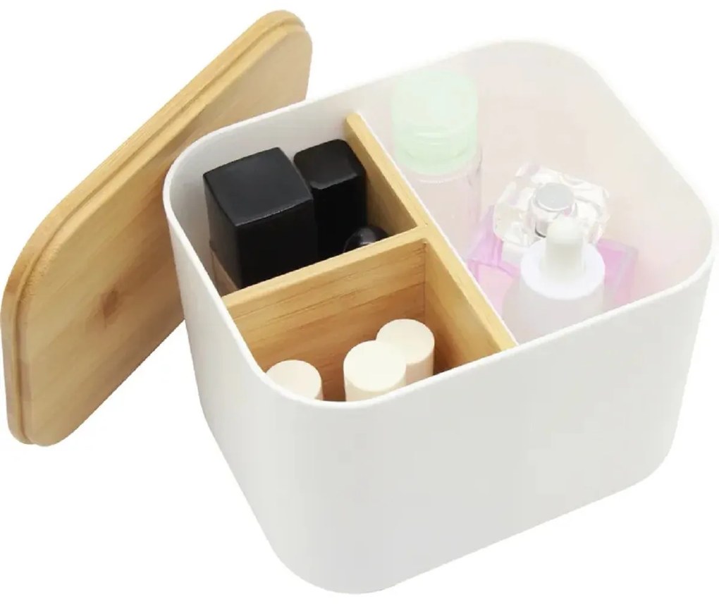 Goodhome Kozmetický organizér s bambusovými priehradkami a vekom, SENBOO 15x12x11