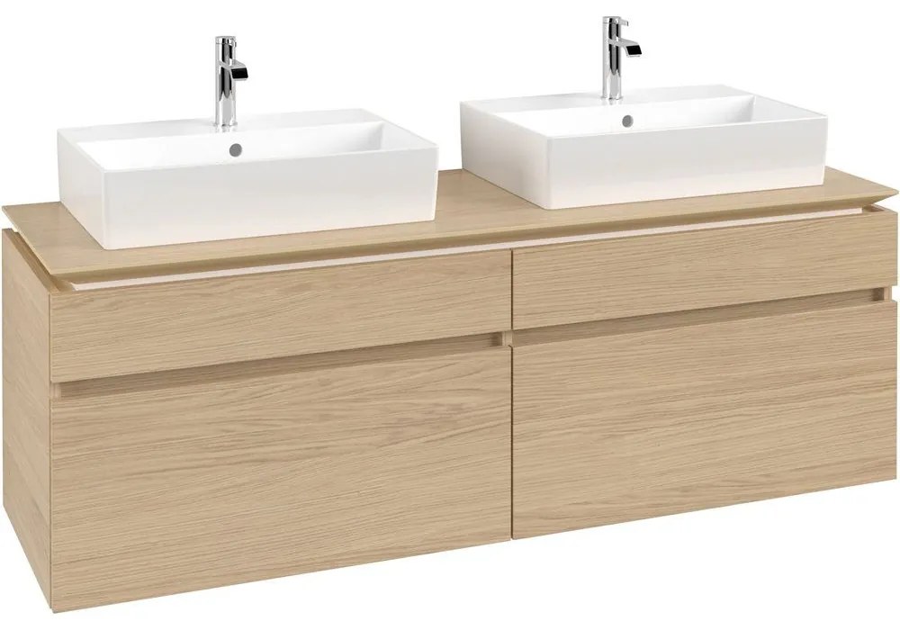 VILLEROY &amp; BOCH Legato závesná skrinka pod dve umývadlá na dosku, 4 zásuvky, 1600 x 500 x 550 mm, Nordic Oak, B67700VJ