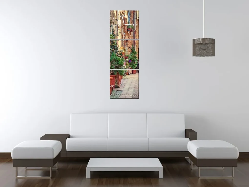 Gario Obraz s hodinami Stará cestička v Toskánsku - 3 dielny Rozmery: 90 x 30 cm