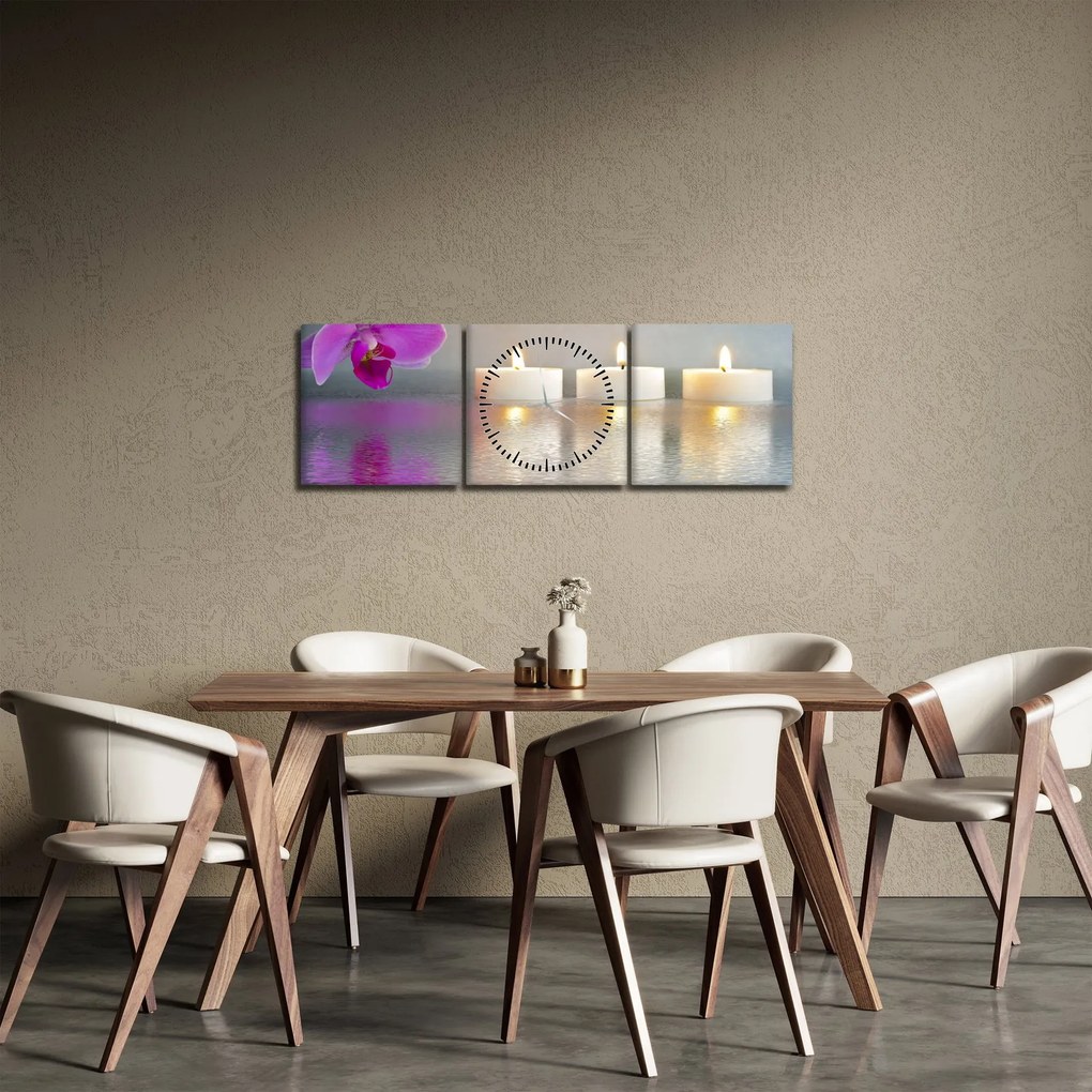 Obraz sviečok na vode (s hodinami) (90x30 cm)