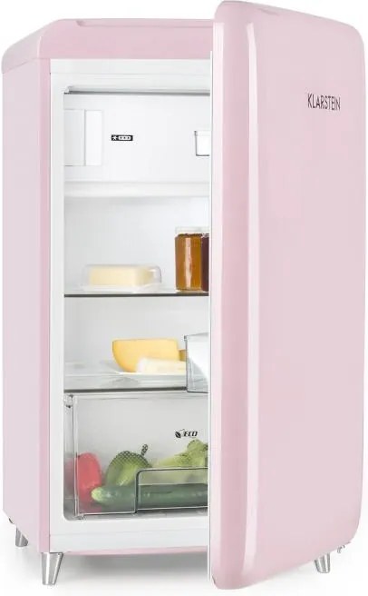 Klarstein PopArt Pink retro chladnička A++, 108 l / 13 l mraziarenský priestor, ružová