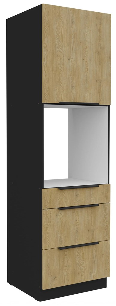 Potravinová kuchynská skrinka na rúru Carminia 60 DPS-210 3S1F PREMIUM BOX (dub cremona + čierna). Akcia -19%. Vlastná spoľahlivá doprava až k Vám domov. 1128018