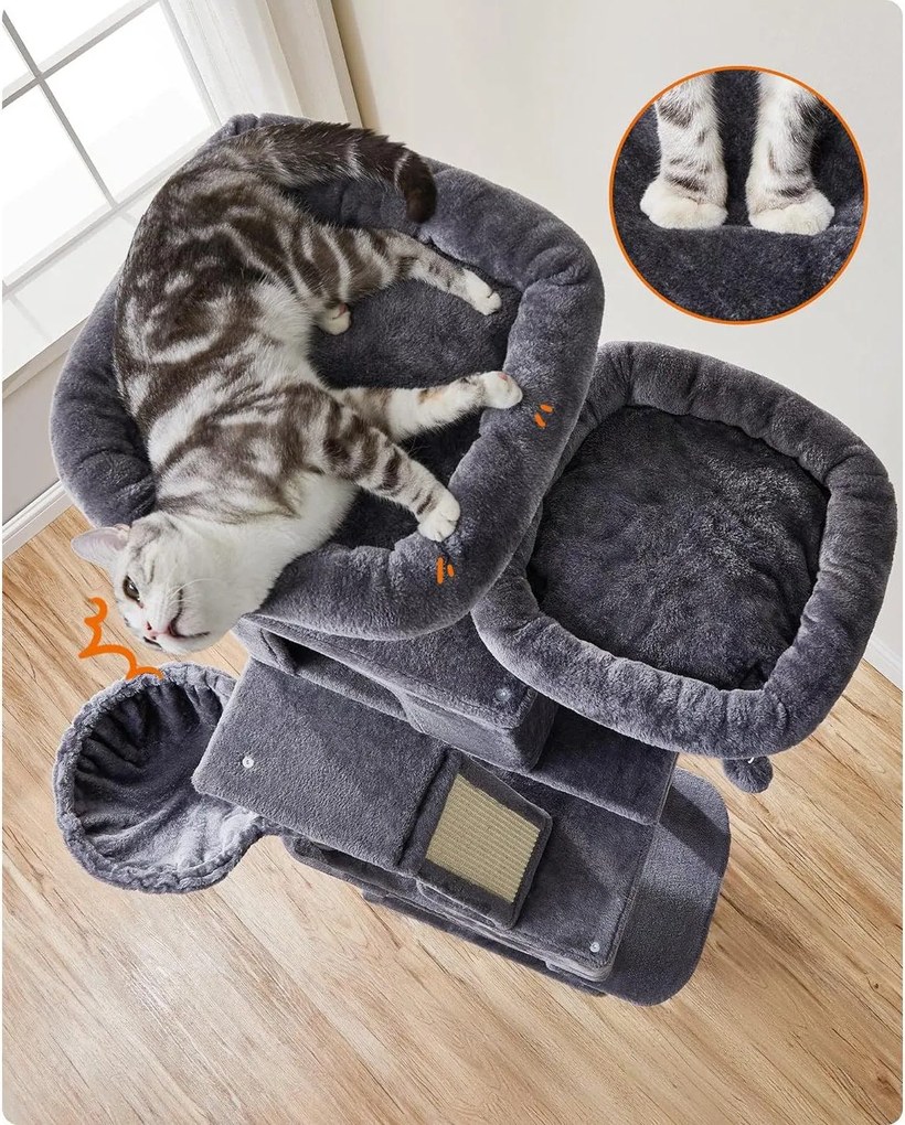 Mačací strom XL, so 13 škrabadlami, výška 206 cm, dymovo sivá farba