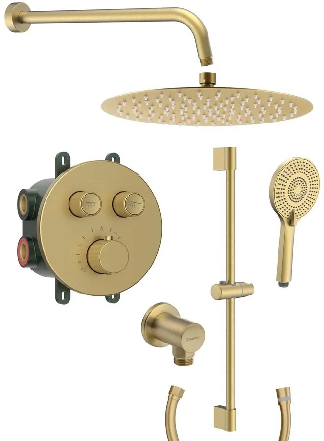 Sapho Sapho, SMART SELECT sprchový set s termostatickou batériou, 2 výstupy, posuvný držiak sprchy, zlato mat, RP032GB-02