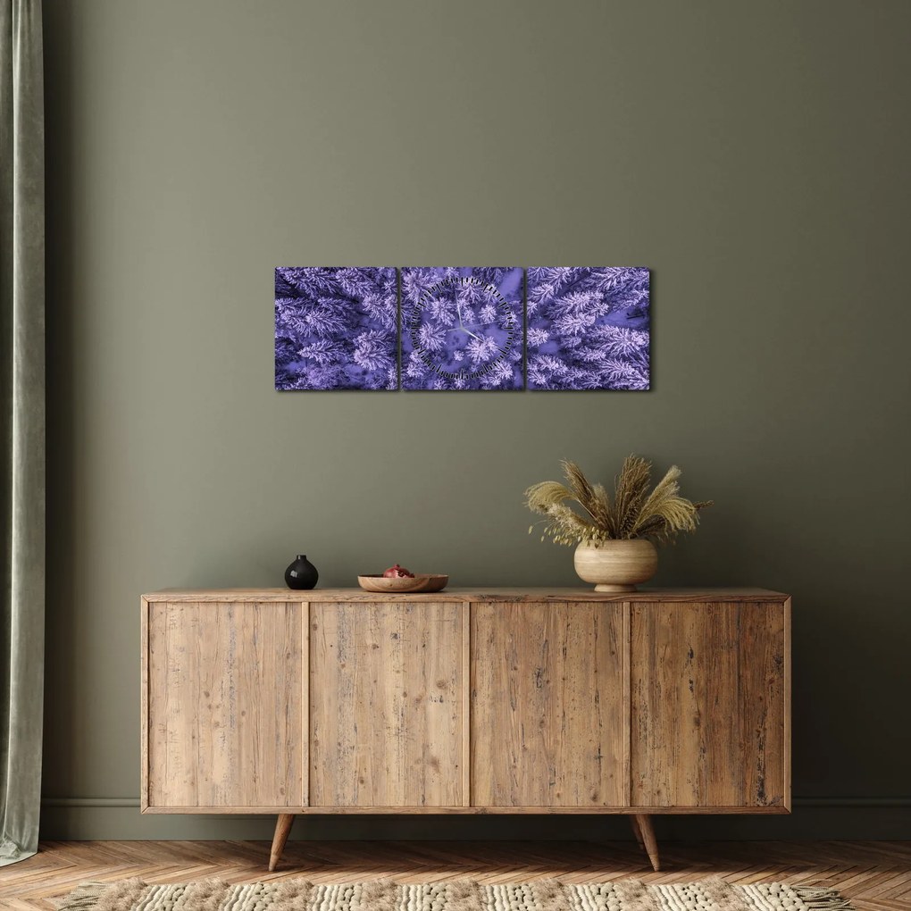 Obraz zasnežených stromov (s hodinami) (90x30 cm)