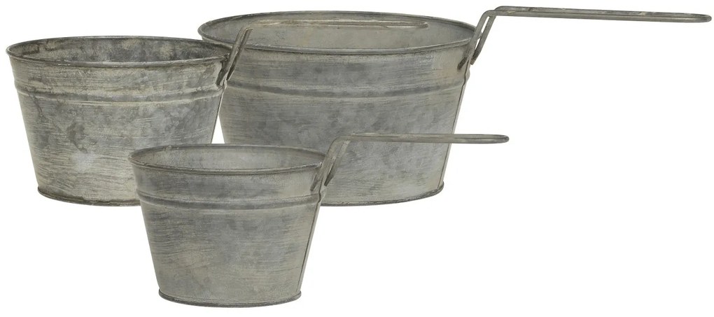 Set 3ks plechový antik obal na kvetináč Patti s rukoväťou - Ø 17*10/ Ø 15*9/ Ø 13*9cm