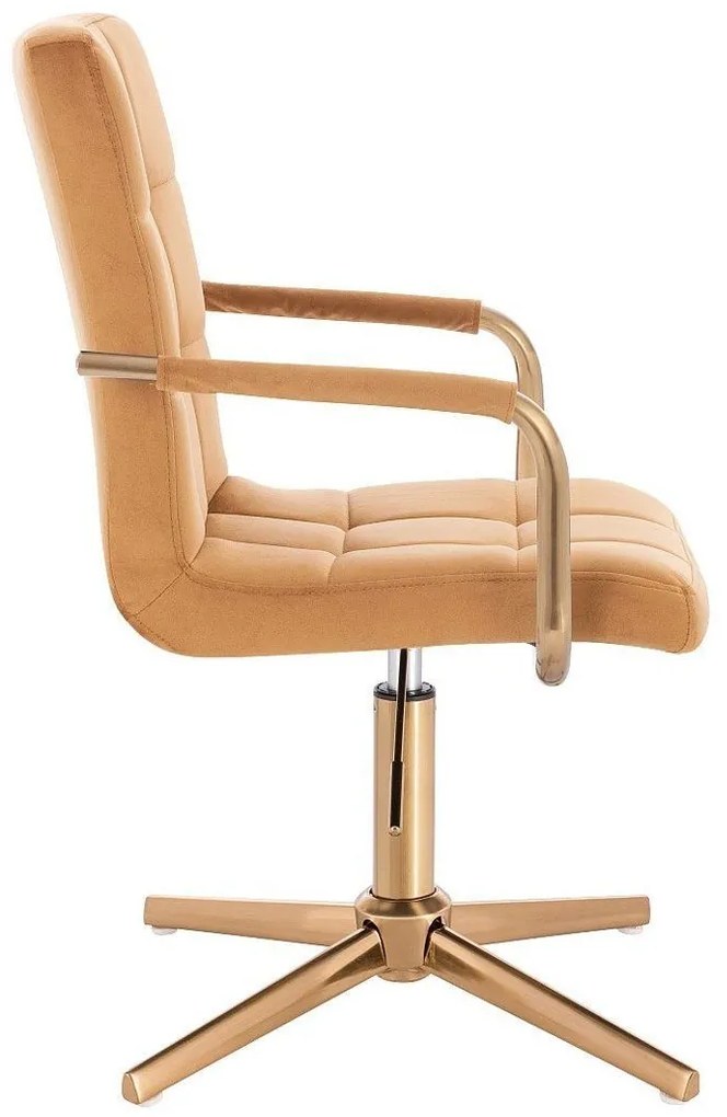 LuxuryForm DESIGN Otočná stolička VERONA GOLD VELUR na zlatom kríži - medová