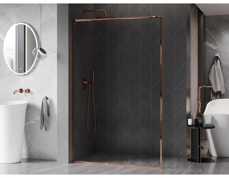 Mexen, Mexen Kioto-F L sprchová stena s rámom 70 x 202 cm, priehľadná 8 mm, ružové zlato - 800-070-174-60-00