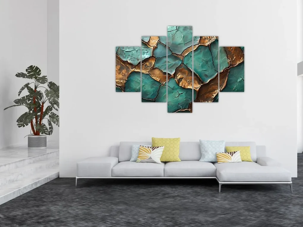 Obraz - Zeleno-zlatá maľba (150x105 cm)