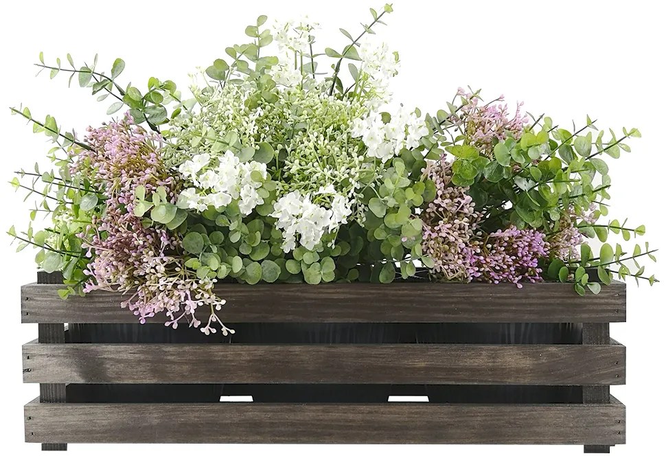 AMADEA Drevený obal s kvetináči - tmavý, 47x17x15cm Český výrobok