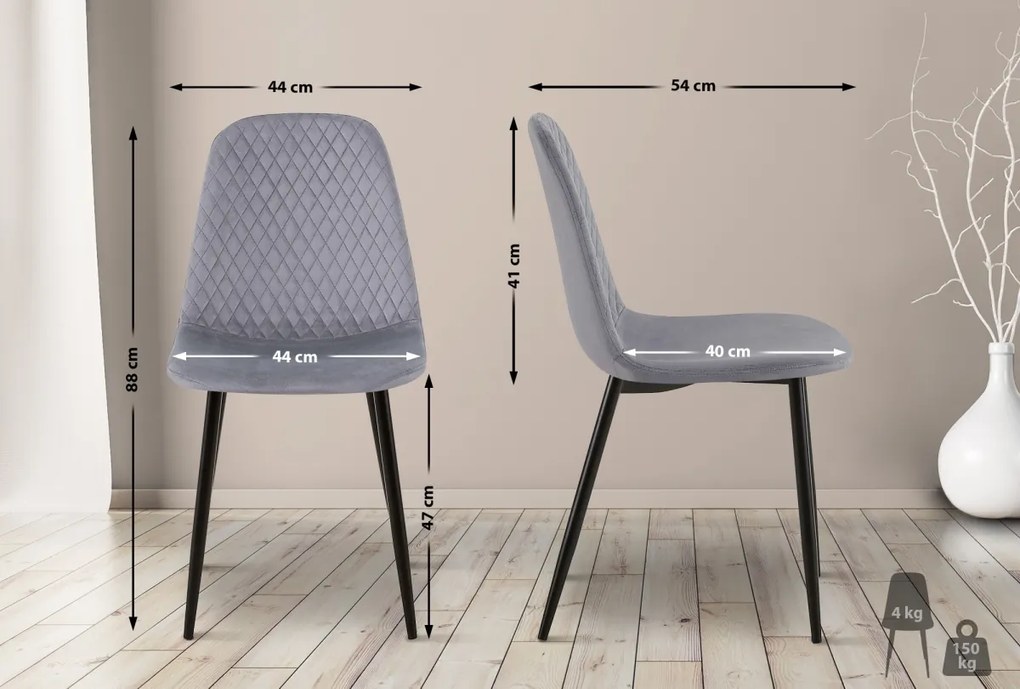 Stolička Giverny zamat - sivá