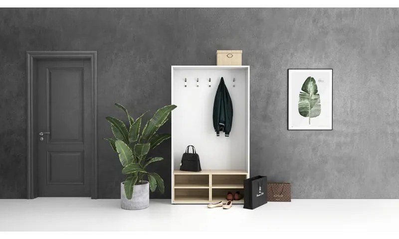 Šatníková stena BORDER s botníkom, 5 háčikov, biela/biela