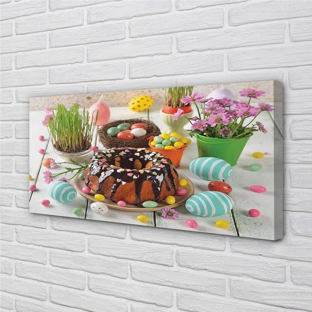 Obraz na plátne Vajíčko torta kvety 120x60 cm