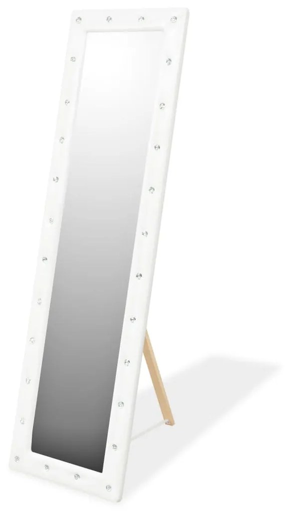 vidaXL Stojace zrkadlo z umelej kože, 45x150 cm, lesklé biele