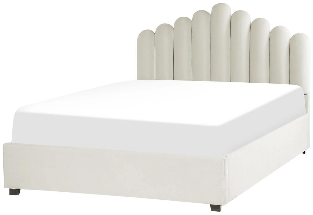 Zamatová posteľ s úložným priestorom 140 x 200 cm krémová biela VINCENNES Beliani