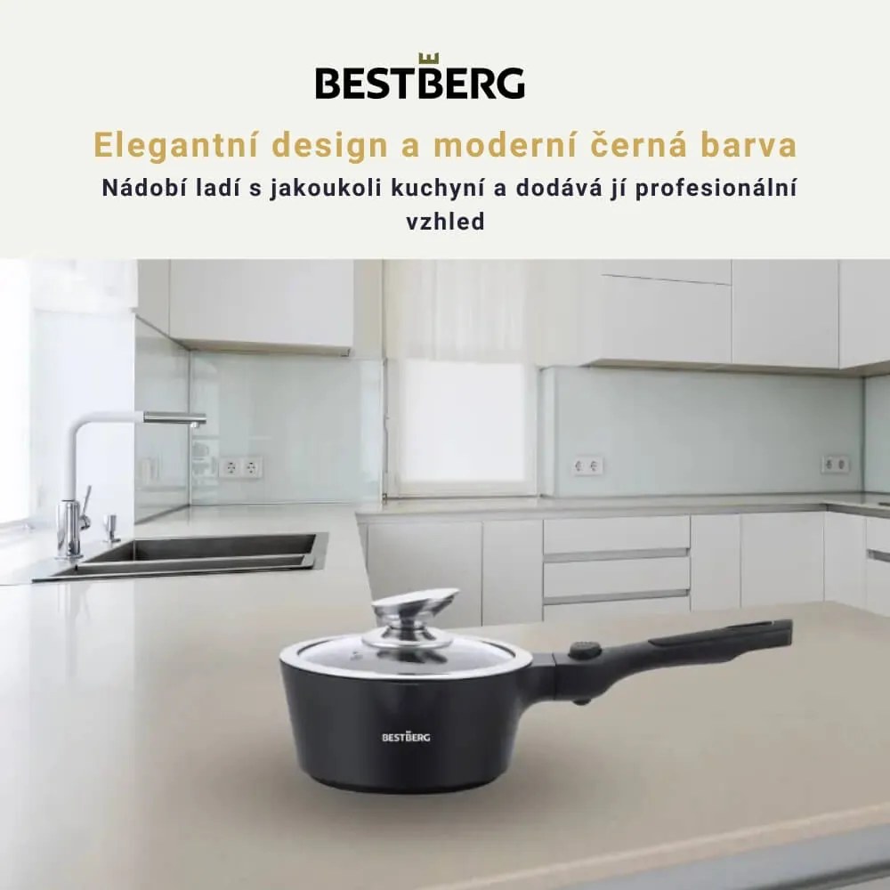 bestBerg BBN-1014BK 14-dielna prémiová súprava riadu s nepriľnavým mramorovým povrchom / čierna