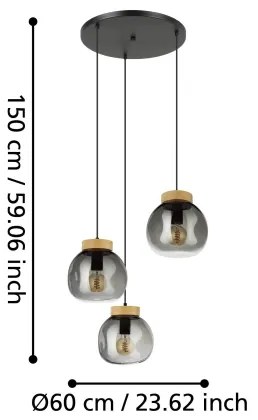 Eglo 390319 - Luster na lanku MAGACELA 3xE27/40W/230V dymová
