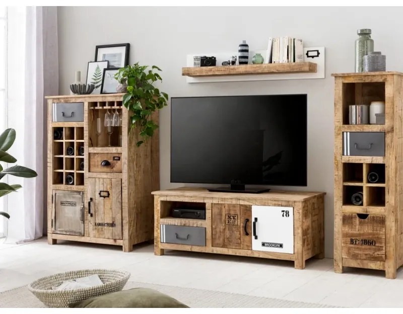furniture-nabytek.cz - Masívna komoda Pune z mangového dreva, lakovaná, prírodná farba – 40×43×125 cm
